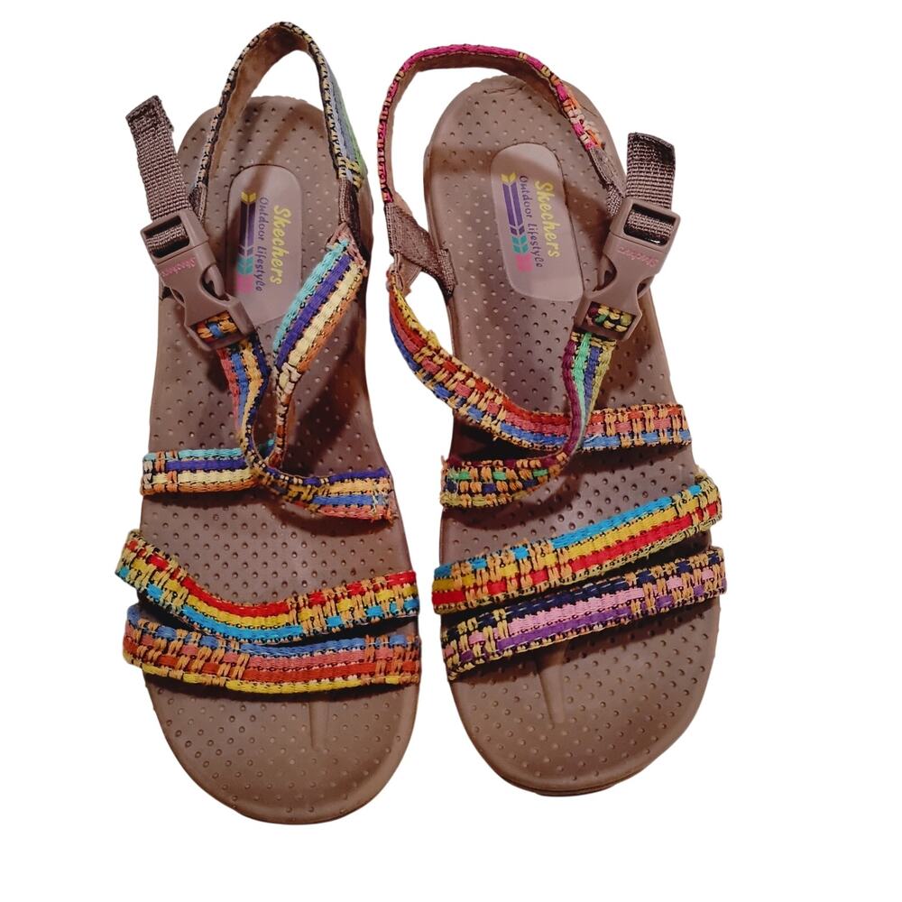 Skechers Outdoor Lifestyle Sandals Womens Sz 10 Brown Yellow Blue Strappy